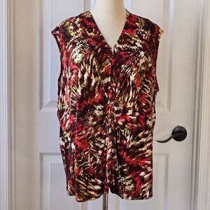 Jones Studio Separates Red Multicolor Stretch Sleeveless Top Plus Sz 22W